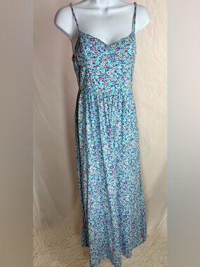 HOLLISTER Abercrombie Blue Maxi Floral dress with back bow details Beachy!🌞XS